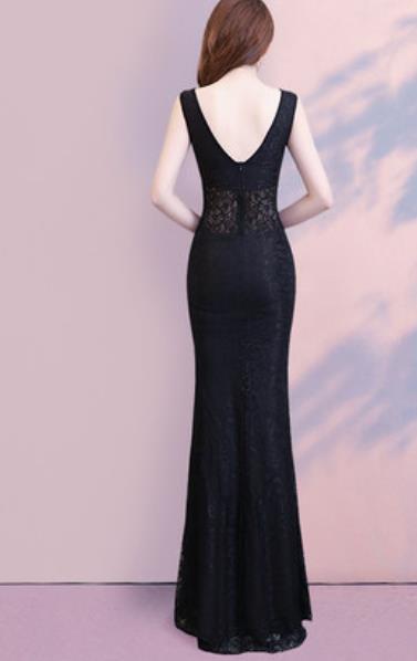 Top Grade Catwalks Black Paillette Trailing Evening Dress Compere Modern Fancywork Costume for Women