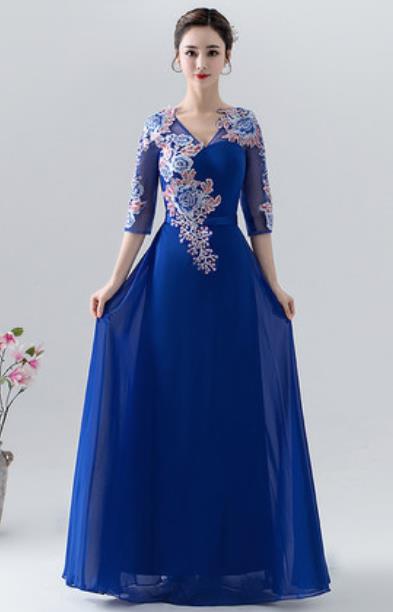 Top Grade Catwalks Blue Lace Evening Dress Compere Modern Fancywork Costume for Women
