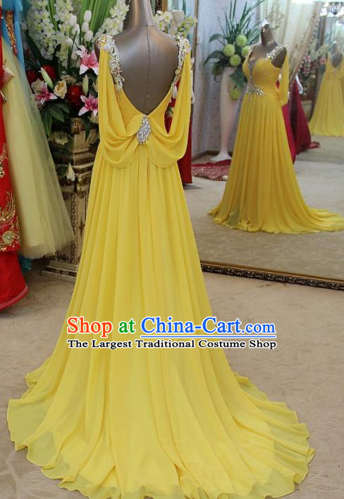 Top Grade Modern Fancywork Yellow Veil Formal Dress Compere Catwalks Costume for Women