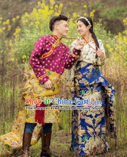 Chinese Traditional Tibetan Wedding Brocade Robes Zang Nationality Heishui Dance Ethnic Costumes for Women for Men