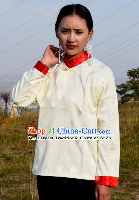 Chinese Traditional Tibetan National Ethnic White Blouse Zang Nationality Costume for Women