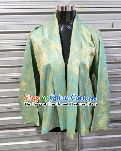 Traditional Chinese National Ethnic Tibetan Green Shirt Zang Nationality Folk Dance Costumes for Men