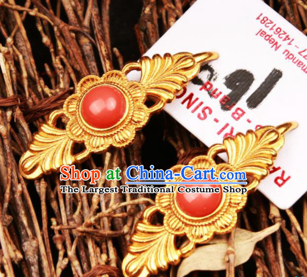 Chinese Traditional Ethnic Tibetan Ear Accessories Zang Nationality National Red Earrings for Women