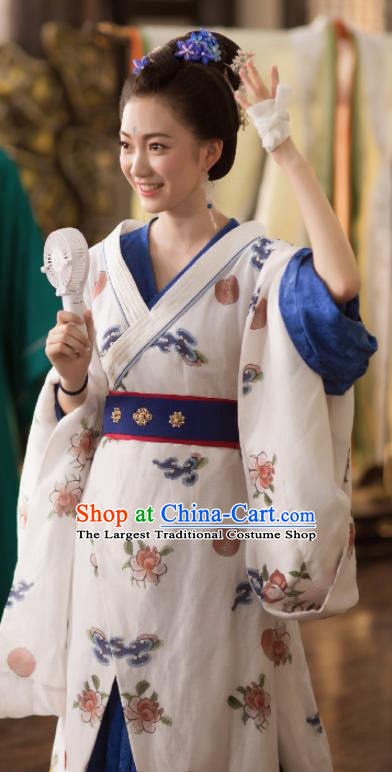 Chinese Ancient Drama Princess Consort Embroidered Replica Costume Tang Dynasty Palace Hanfu Dress and Headpiece for Women