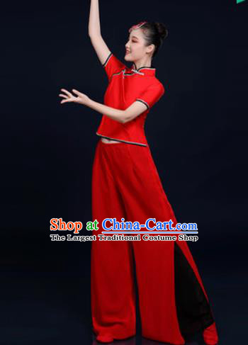 Traditional Chinese Folk Dance Red Clothing Yangko Dance Fan Dance Costume for Women