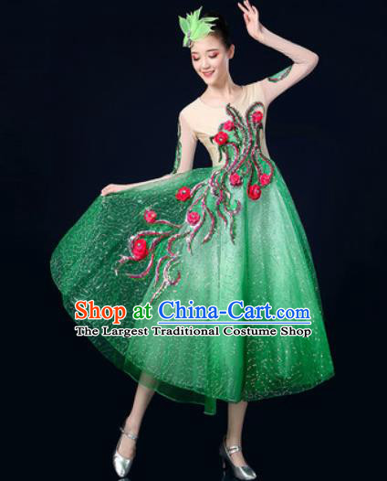 Traditional Chinese Spring Festival Gala Opening Dance Green Veil Dress Chorus Modern Dance Costume for Women