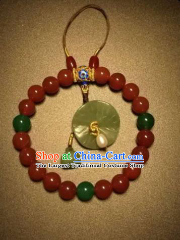 Chinese Traditional Red Agate Beads Bracelet Handmade Hanfu Blueing Bangles for Women