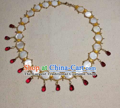 Chinese Traditional Agate Necklace Ancient Palace Handmade Hanfu Shell Necklet for Women