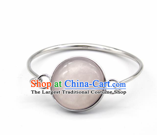 Chinese Traditional Mongolian Ethnic Rose Chalcedony Bracelet Accessories Handmade Mongol Nationality Bangle for Women