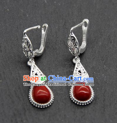Chinese Traditional Ethnic Wedding Red Ear Accessories Mongolion Nationality Earrings for Women
