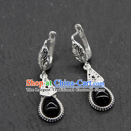 Chinese Traditional Ethnic Wedding Black Ear Accessories Mongolion Nationality Earrings for Women