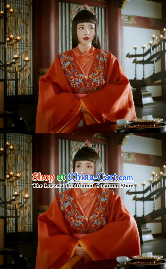 Chinese Ancient Drama Princess Embroidered Replica Costume Tang Dynasty Imperial Consort Hanfu Dress and Headpiece for Women