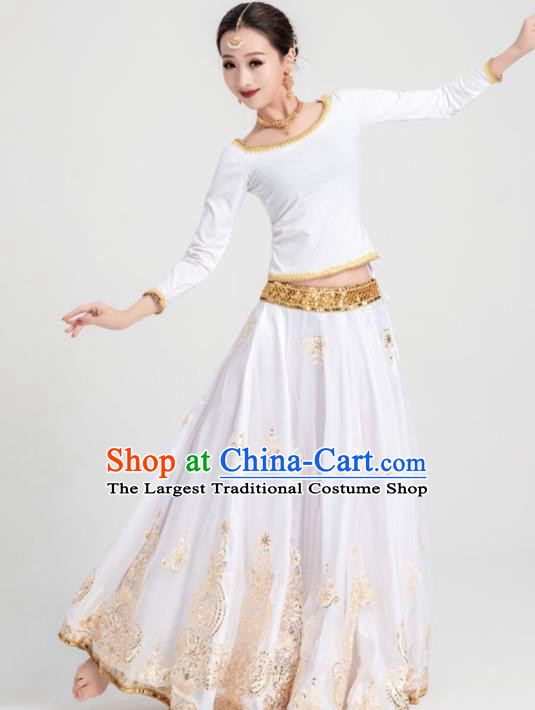 Asian India Traditional Costumes South Asia Indian Bollywood Belly Dance White Dress for Women