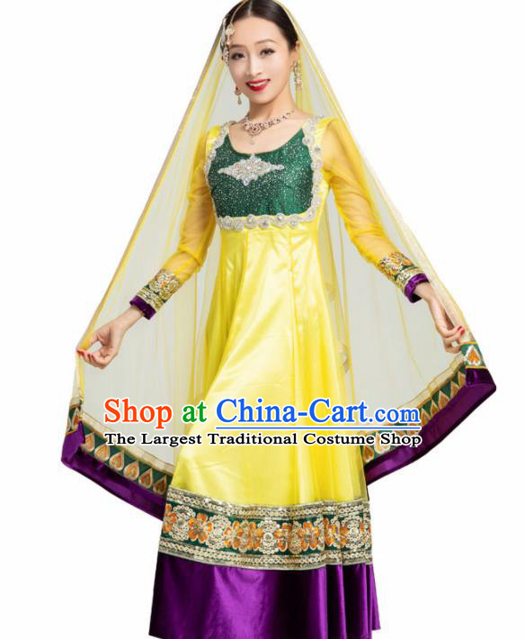 Asian India Traditional Bollywood Costumes South Asia Indian Belly Dance Yellow Dress for Women