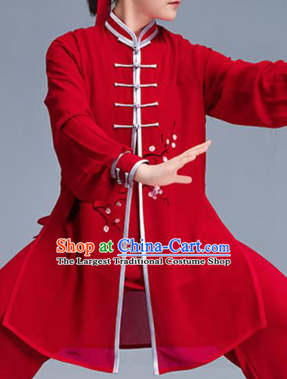 Asian Chinese Martial Arts Wushu Costume Traditional Tai Ji Kung Fu Training Red Uniform for Women