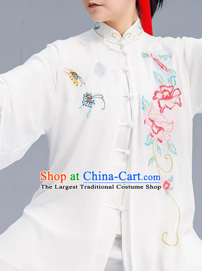 Asian Chinese Martial Arts Wushu Embroidered Peony Costume Traditional Tai Ji Kung Fu Training Uniform for Women