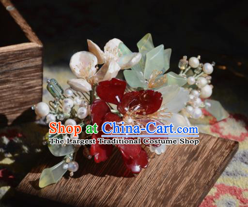 Traditional Chinese Hanfu Hair Accessories Ancient Princess Pearls Red Flowers Hairpins for Women