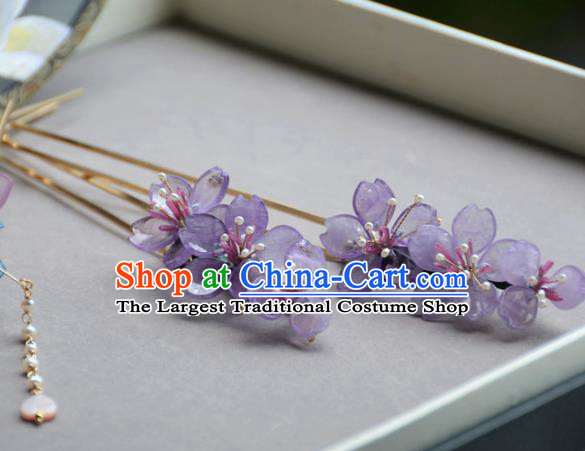 Traditional Chinese Hanfu Hair Accessories Ancient Princess Purple Sakura Hairpins for Women