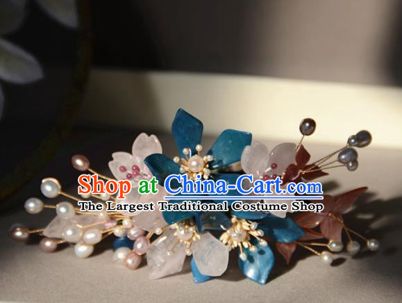 Traditional Chinese Hanfu Blue Peach Blossom Hair Clip Hair Accessories Ancient Princess Hairpins for Women