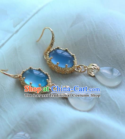 Traditional Chinese Hanfu Accessories Ancient Princess Blue Agate Earrings for Women