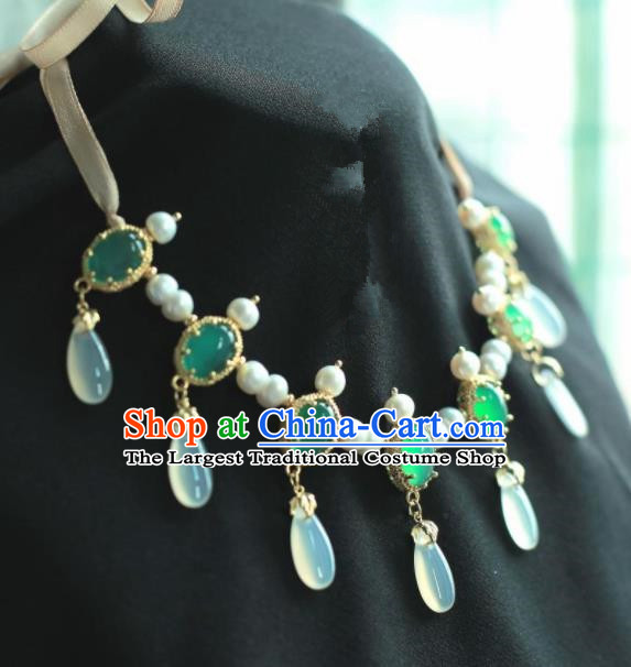 Traditional Chinese Hanfu Accessories Ancient Princess Green Agate Necklace for Women
