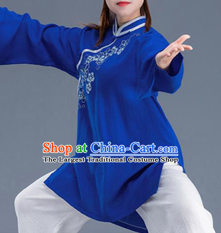 Asian Chinese Traditional Martial Arts Costume Tai Ji Kung Fu Training Blue Uniform for Women