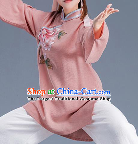 Asian Chinese Traditional Martial Arts Costume Tai Ji Kung Fu Training Pink Uniform for Women