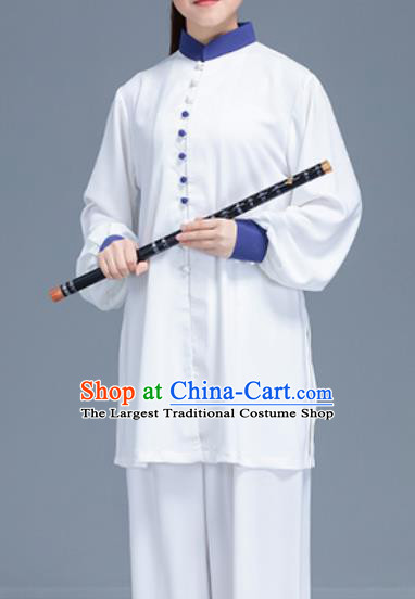 Asian Chinese Traditional Martial Arts Costume Tai Ji Kung Fu Training White Uniform for Women