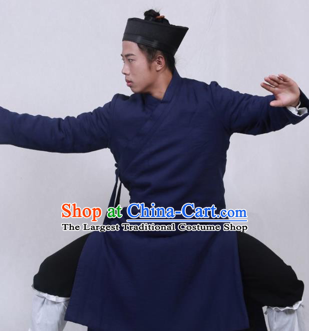 Asian Chinese Traditional Martial Arts Kung Fu Costume Tai Ji Taoist Priest Navy Robe for Men