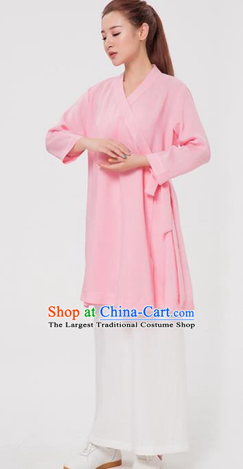 Asian Chinese Martial Arts Traditional Kung Fu Costume Tai Ji Training Pink Robe for Women
