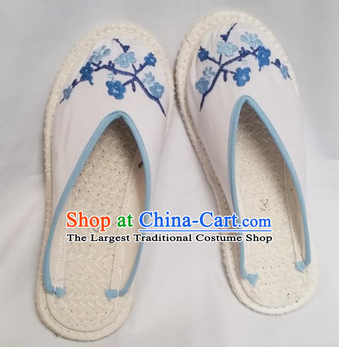 Chinese Ancient Princess White Slippers Traditional Embroidered Shoes Hanfu Shoes for Women
