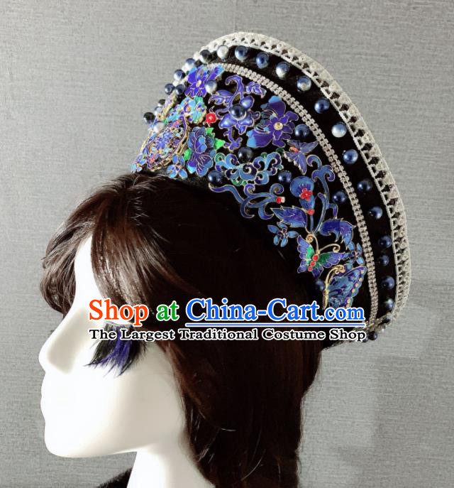 Chinese Handmade Blueing Hair Accessories Ancient Palace Queen Hat Phoenix Coronet Headwear for Women