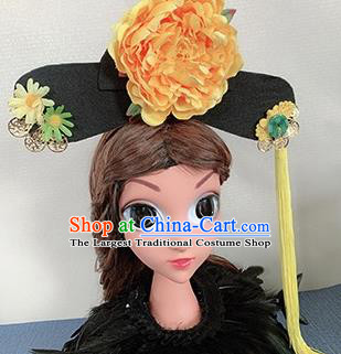 Chinese Handmade Qing Dynasty Yellow Peony Hair Accessories Ancient Palace Princess Hair Clasp for Women