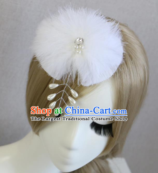 Top Grade Princess White Feather Bowknot Hair Accessories Bride Stage Performance Hair Stick Headwear for Women