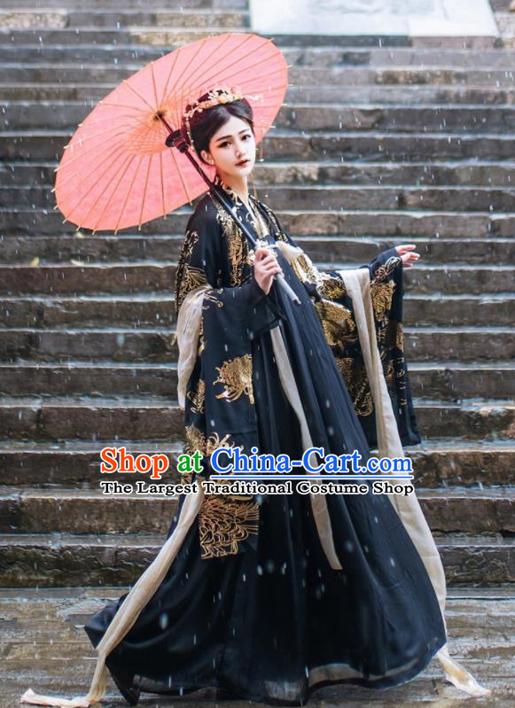 Chinese Ancient Queen Black Hanfu Dress Traditional Tang Dynasty Palace Empress Costume for Women