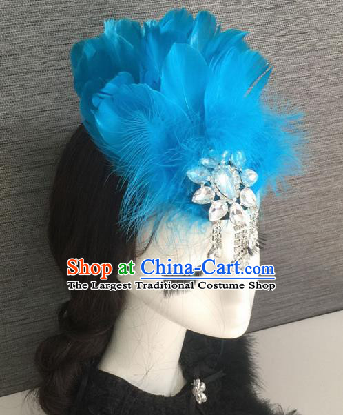 Top Grade Halloween Blue Feather Hair Stick Headwear Brazilian Carnival Hair Accessories for Women