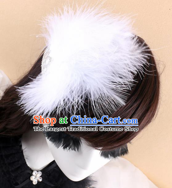 Top Grade Baroque Princess White Feather Hair Claw Headwear Wedding Bride Hair Accessories for Women