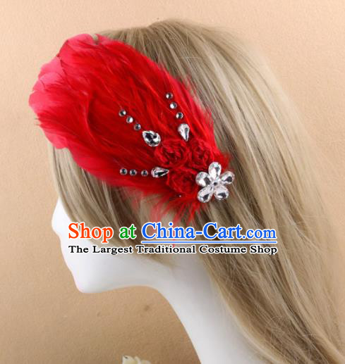 Top Grade Baroque Princess Red Feather Hair Sticks Headwear Wedding Bride Hair Accessories for Women