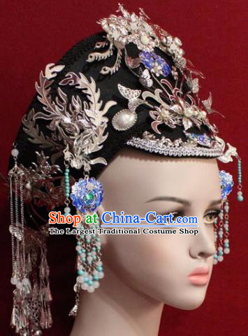 Chinese Ancient Empress Headwear Cloisonne Lotus Hat Traditional Qing Dynasty Queen Hair Accessories for Women