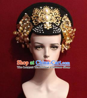 Chinese Ancient Manchu Empress Headwear Golden Hat Traditional Qing Dynasty Queen Hair Accessories for Women