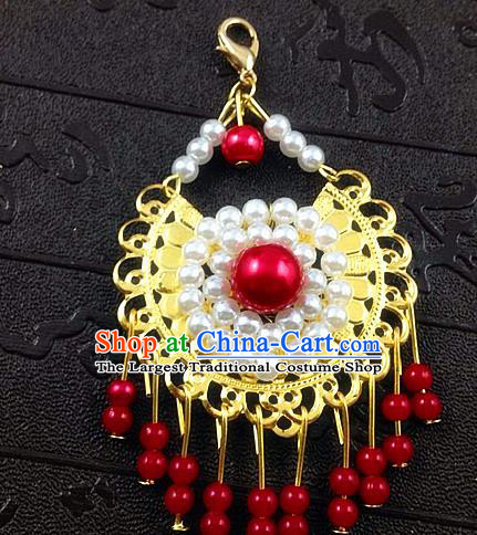Chinese Ancient Princess Red Beads Tassel Eyebrows Pendant Hairpins Traditional Palace Hair Accessories for Women