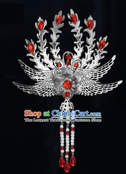 Chinese Ancient Princess Tassel Hair Clip Red Crystal Phoenix Hairpins Traditional Palace Hanfu Hair Accessories for Women