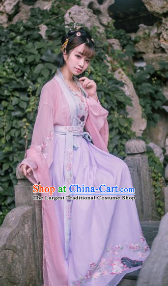 Chinese Traditional Tang Dynasty Court Maid Embroidered Hanfu Dress Ancient Peri Costume for Women