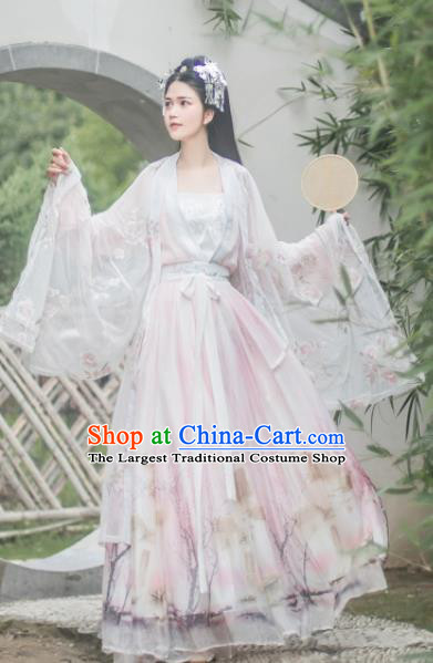 Chinese Tang Dynasty Princess Pink Hanfu Dress Ancient Peri Historical Costume for Women
