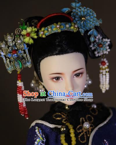 Chinese Ancient Empress Cloisonne Hairpins Headwear Traditional Qing Dynasty Palace Manchu Queen Hair Accessories for Women