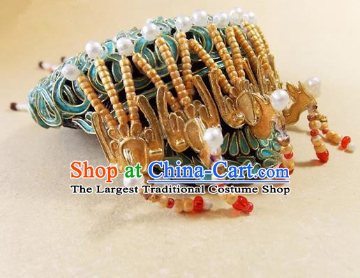 Chinese Ancient Palace Queen Golden Phoenix Headwear Traditional Qing Dynasty Manchu Empress Hair Accessories for Women