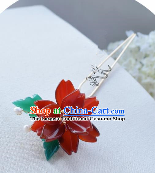 Chinese Ancient Princess Palace Red Peach Blossom Hairpins Traditional Handmade Hanfu Hair Accessories for Women
