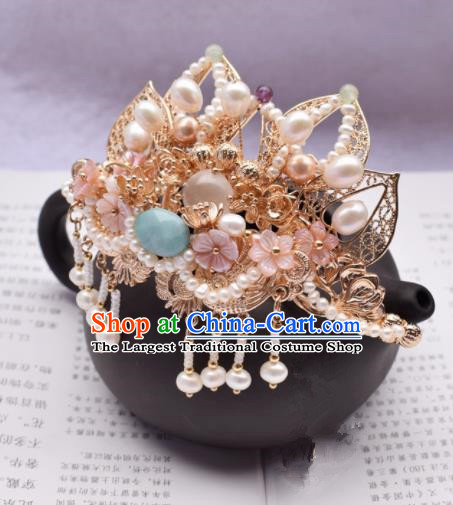 Chinese Ancient Princess Palace Pearls Hair Comb Hairpins Traditional Handmade Hanfu Hair Accessories for Women