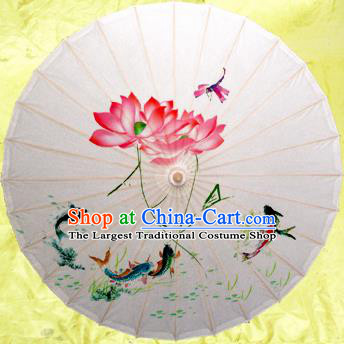 Handmade Chinese Traditional Printing Lotus White Umbrellas Ancient Oiled Paper Umbrella