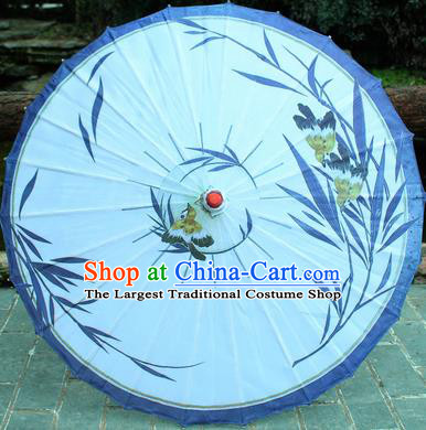 Handmade Chinese Traditional Printing Blue Bamboo Leaf Oiled Paper Umbrellas Ancient Princess Umbrella